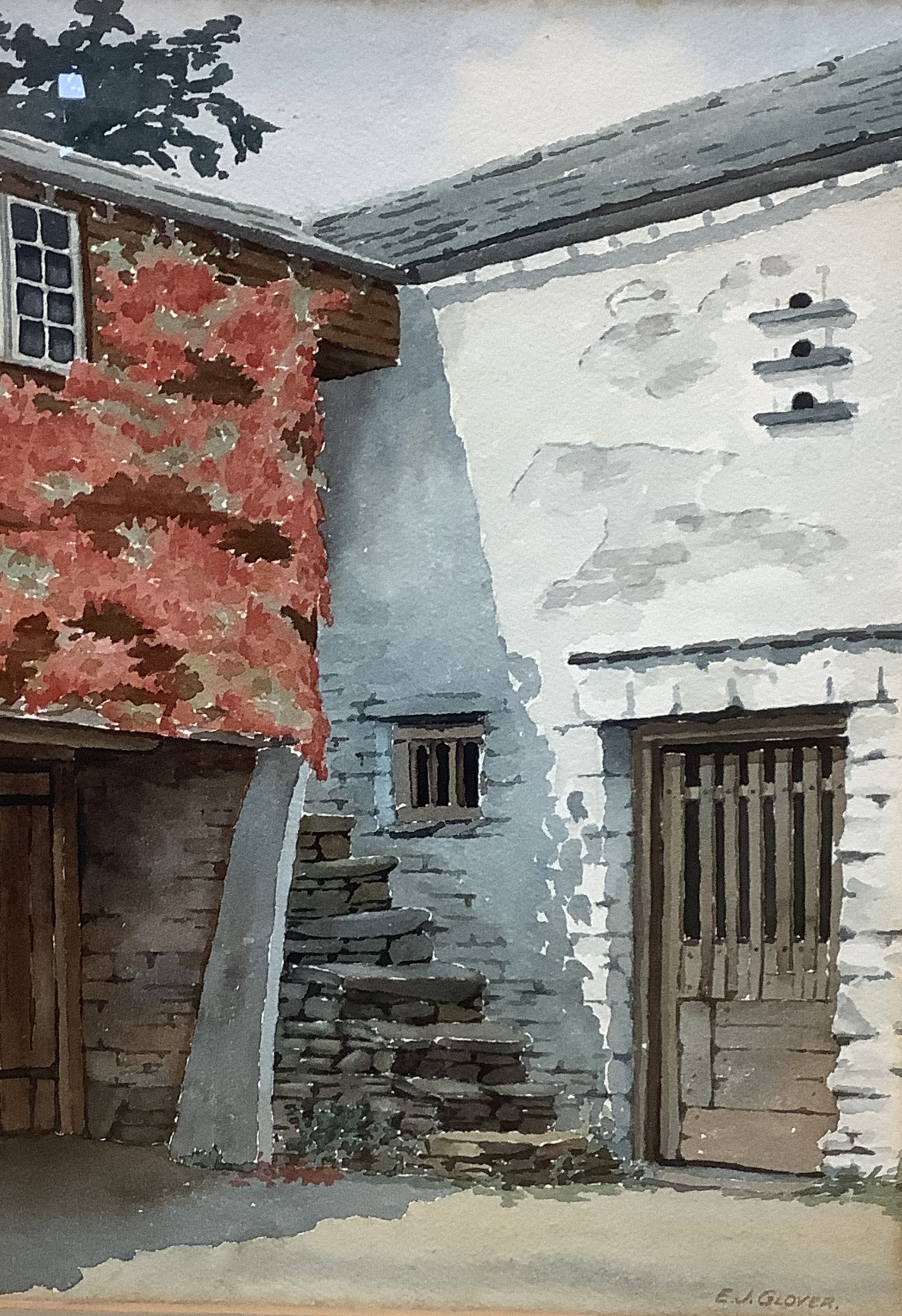 E. J. Glover, a pair of watercolours, 'Passage Steps, Elterwater' and 'Old Barn, Langdale', signed, 38 x 28cm